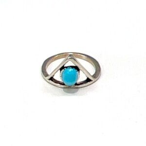 Triangle Shape Simple Vintage Like Faux Turquoise Stone color Silver plated Ring